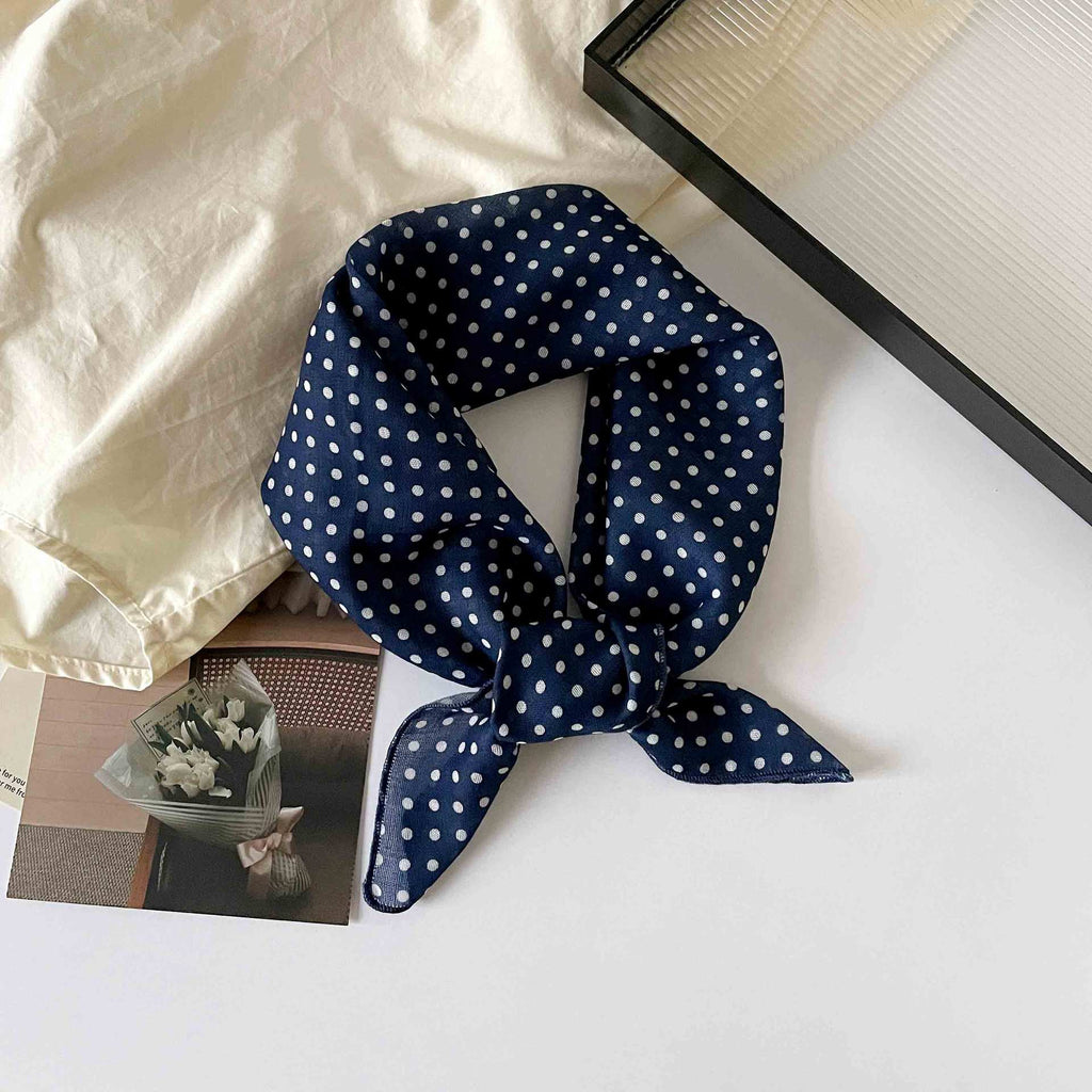 Vintage Polka Dot Bandana Neck Scarf - navy