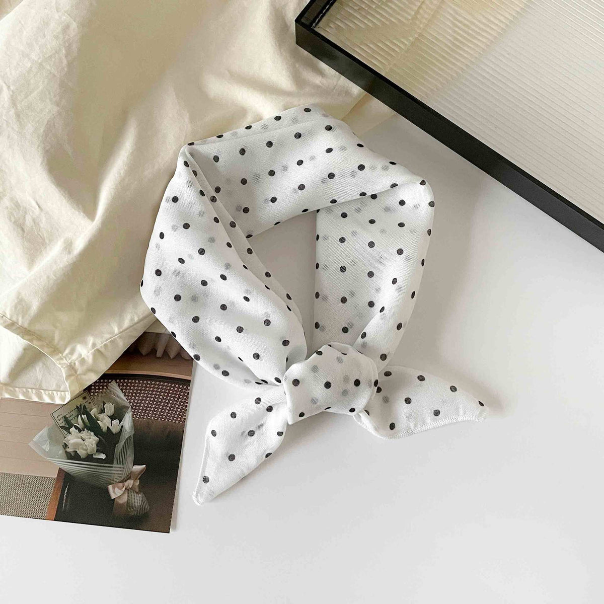 Vintage Polka Dot Bandana Neck Scarf - white02