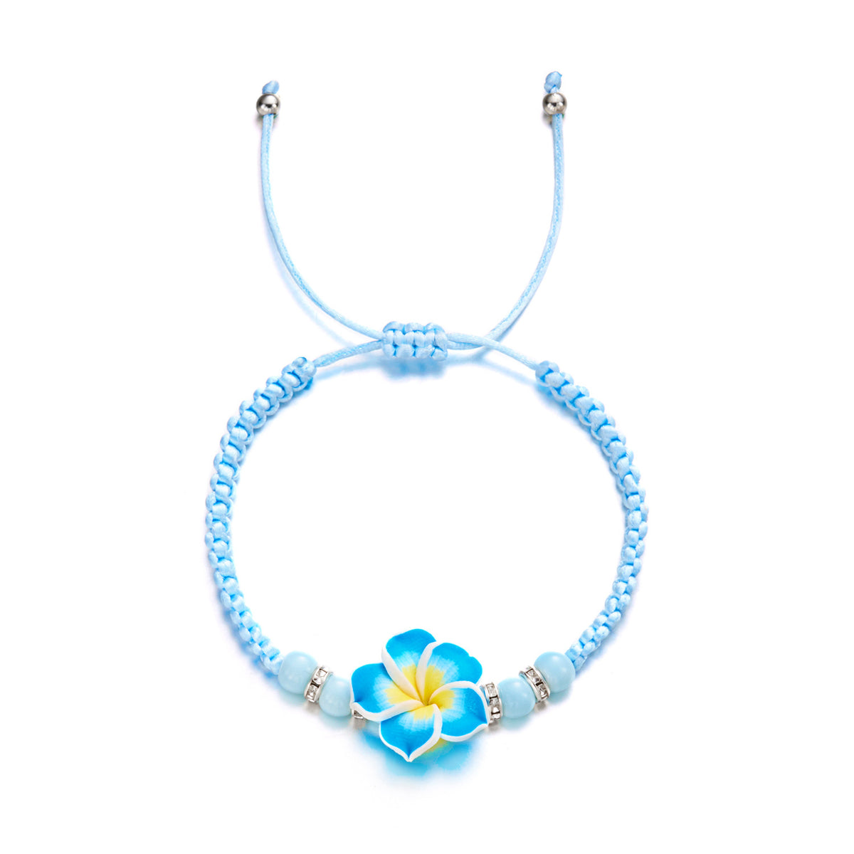 Plumeria Flower Braided Adjustable Bracelet - Blue