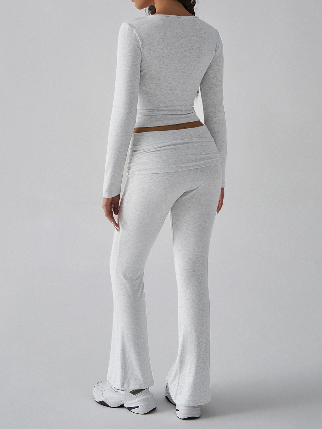 Square Neck Crop Top Flare Pants Set - Grey - 1