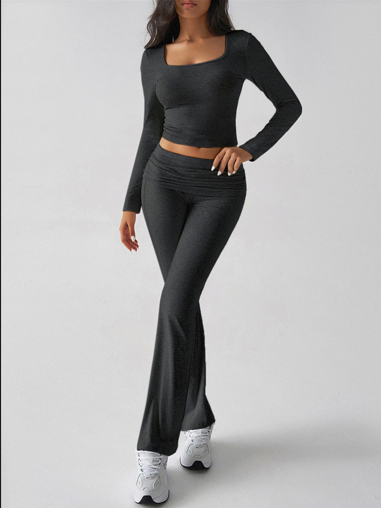 Square Neck Crop Top Flare Pants Set