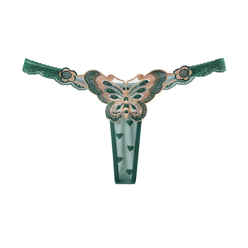 Butterfly Embroidered Sheer Mesh Low Rise Thong