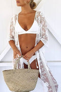 Floral Lace Maxi Duster Cover Up - White