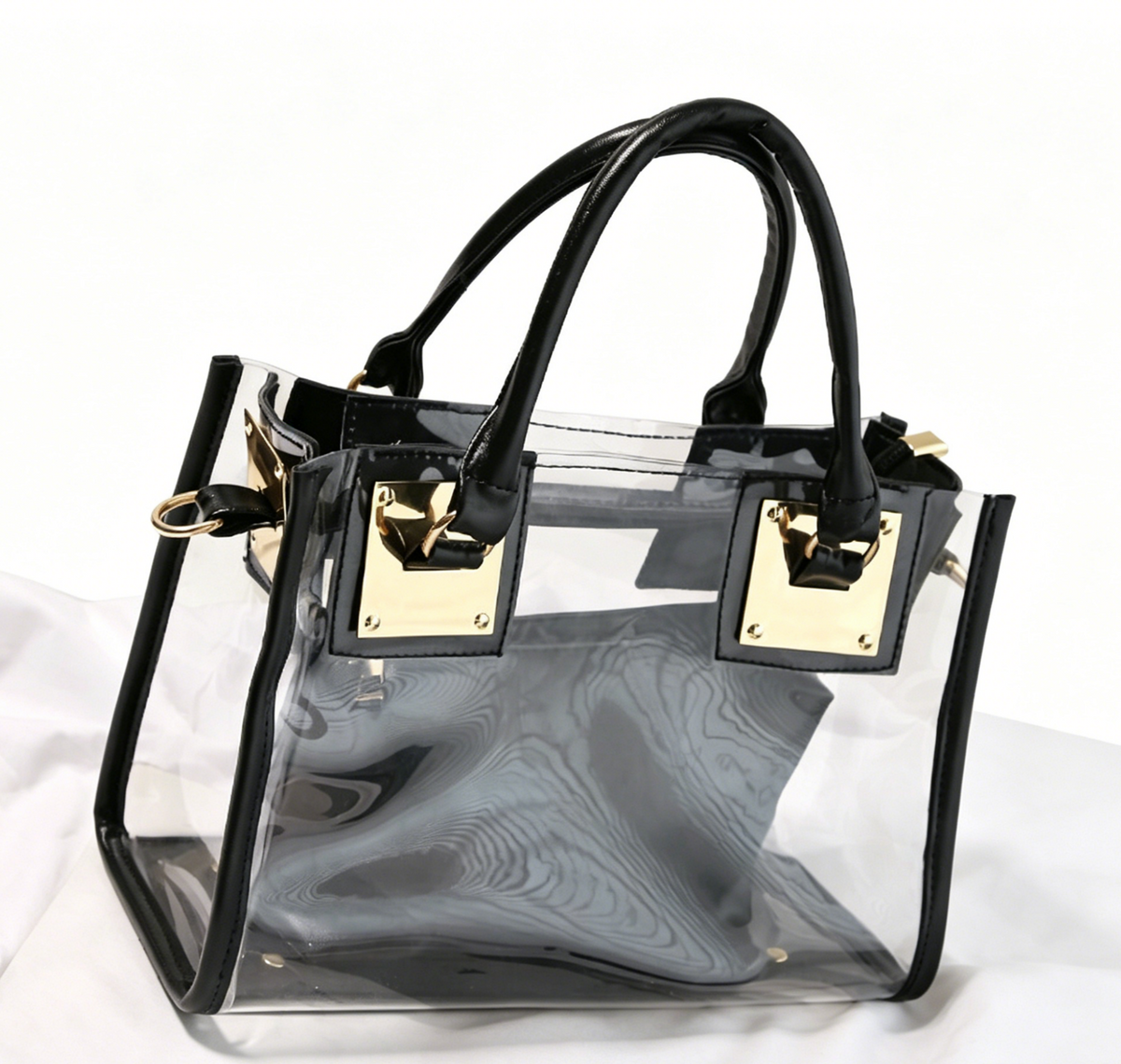 Transparent PVC Handbag With Inner Pouch - Black