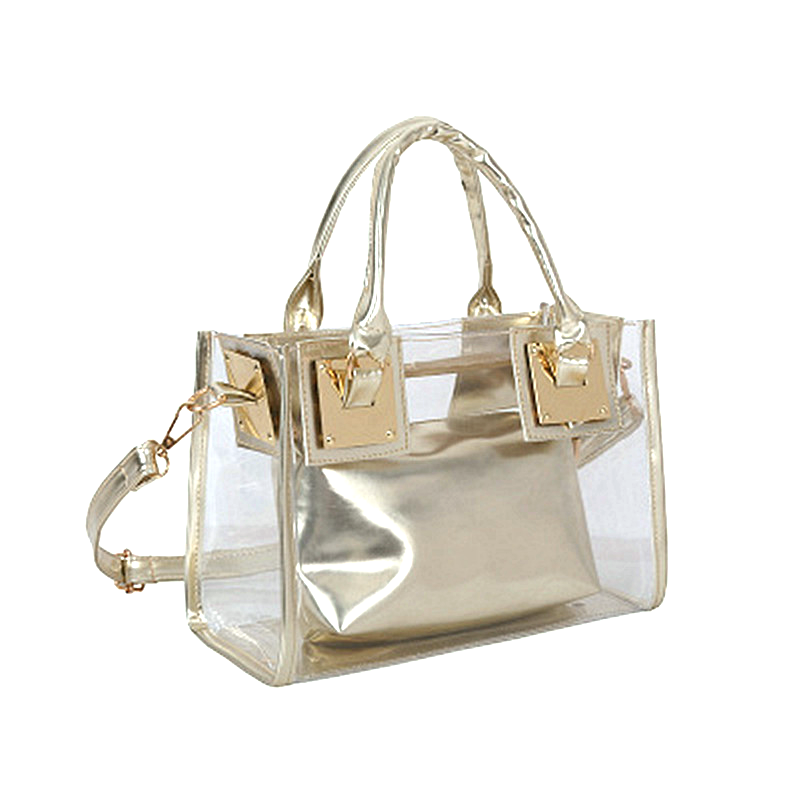 Transparent PVC Handbag With Inner Pouch - Gold