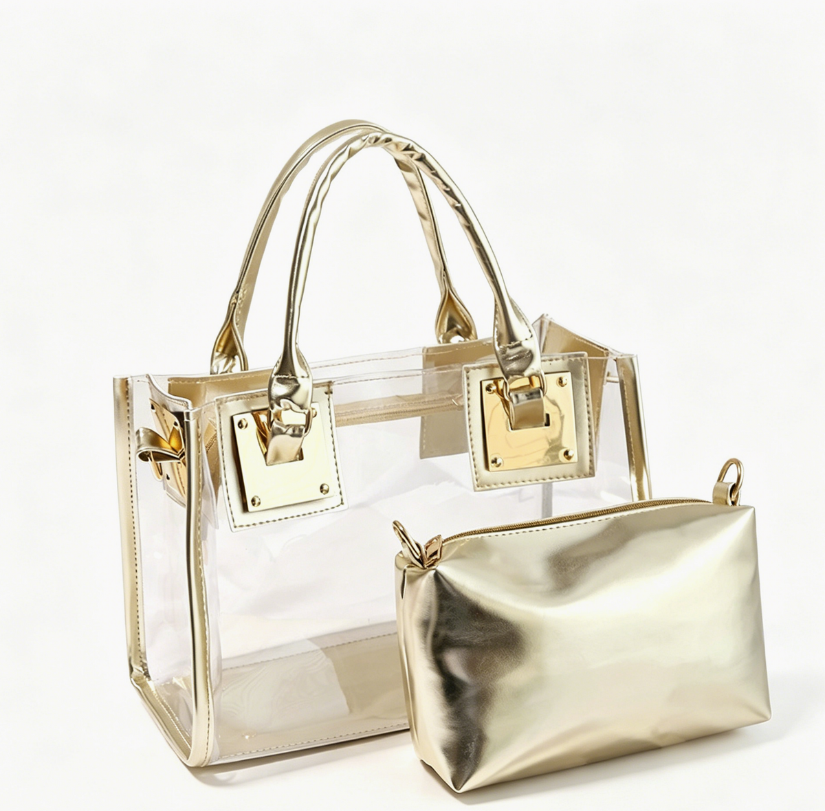 Transparent PVC Handbag With Inner Pouch - Gold - 1
