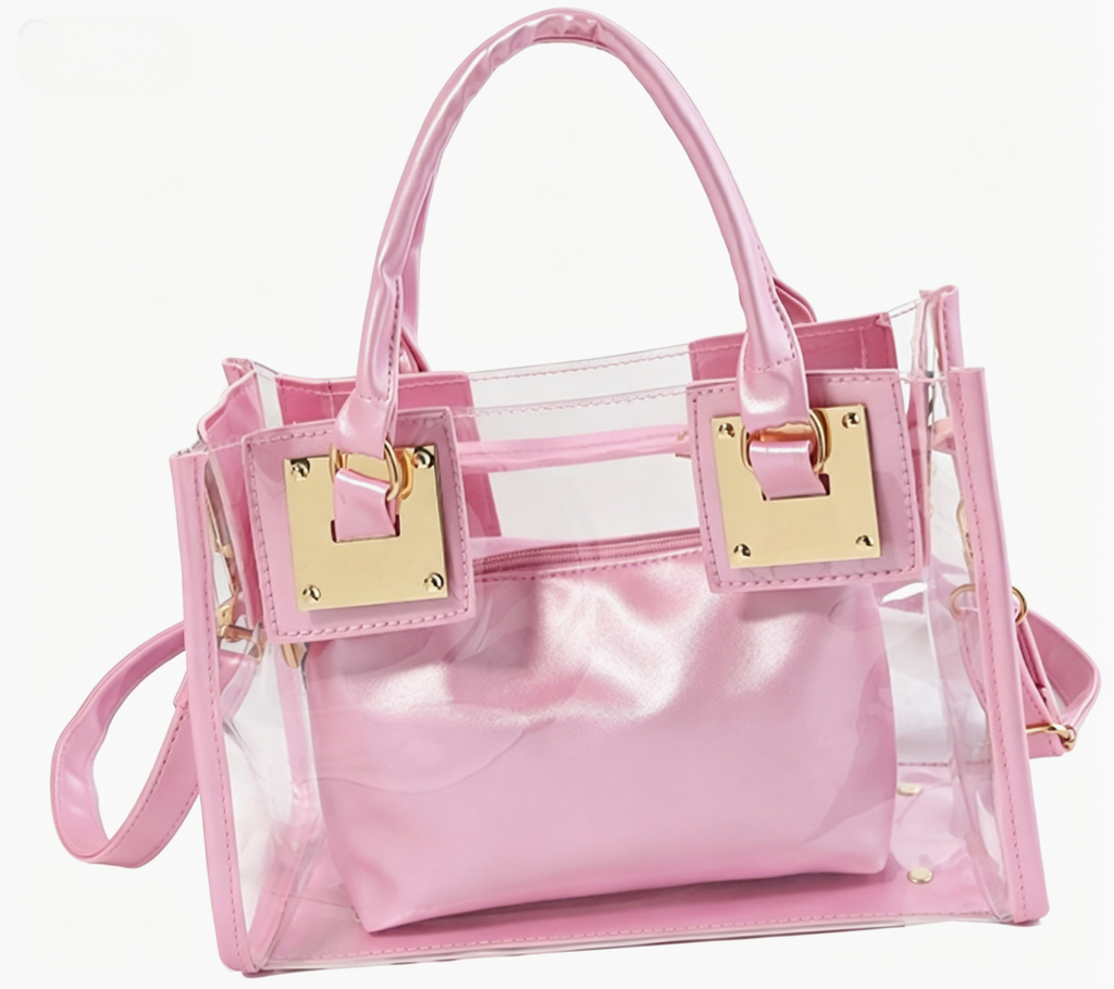 Transparent PVC Handbag With Inner Pouch - Pink - 1