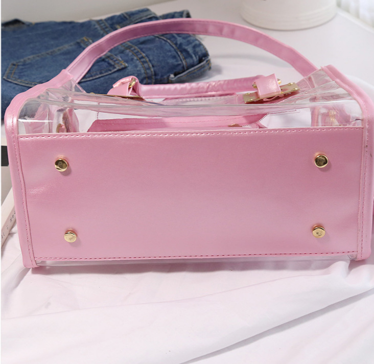 Transparent PVC Handbag With Inner Pouch - Pink - 2