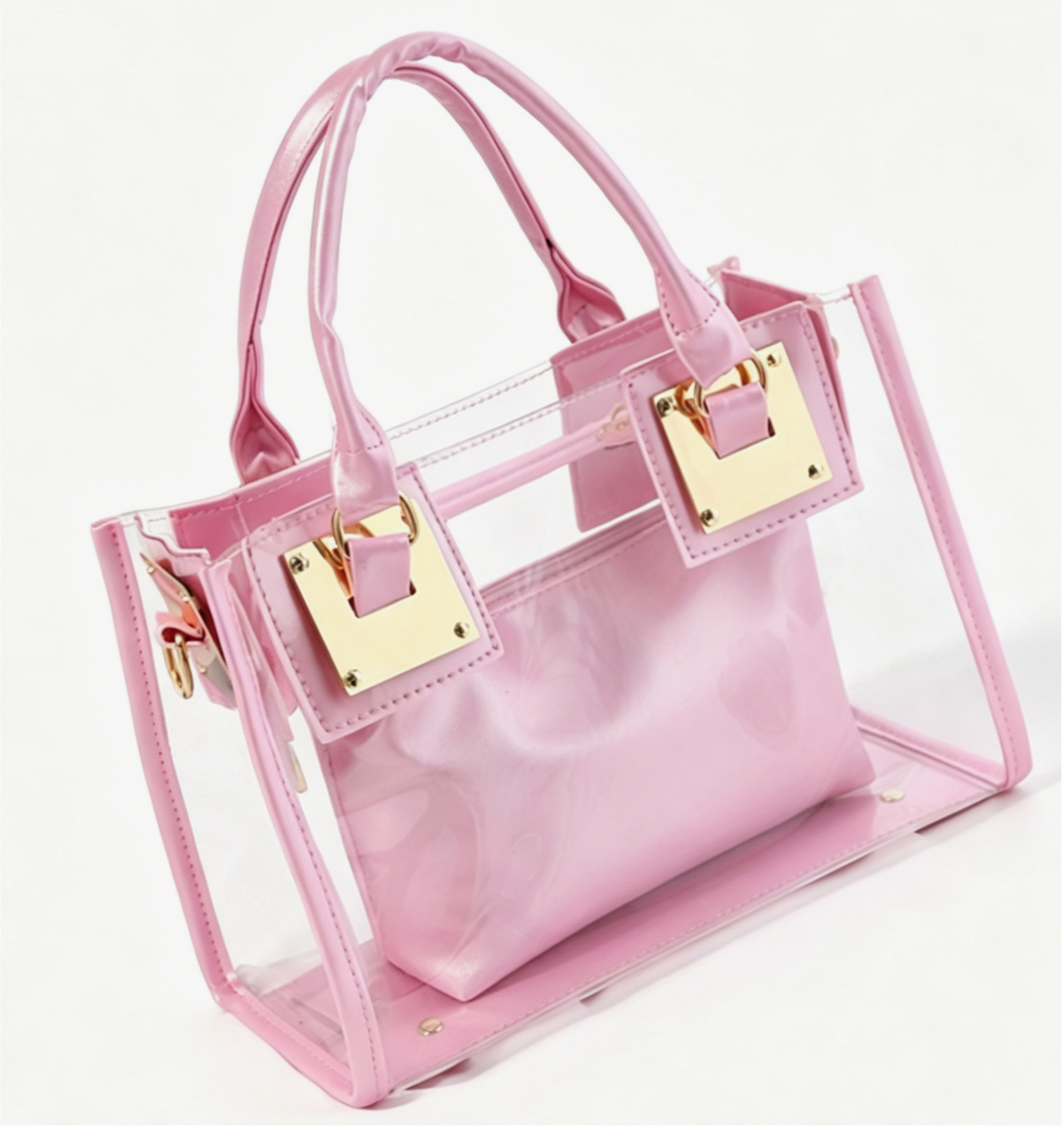 Transparent PVC Handbag With Inner Pouch - Pink - 3