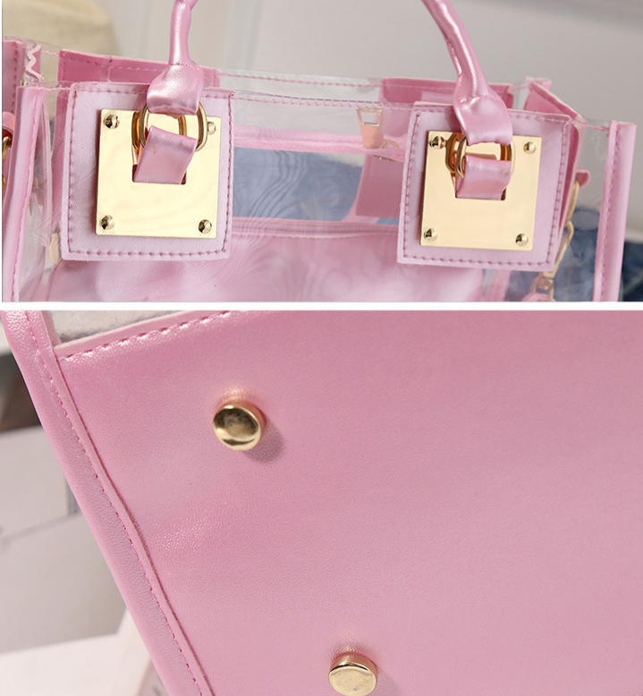 Transparent PVC Handbag With Inner Pouch - Pink - 4