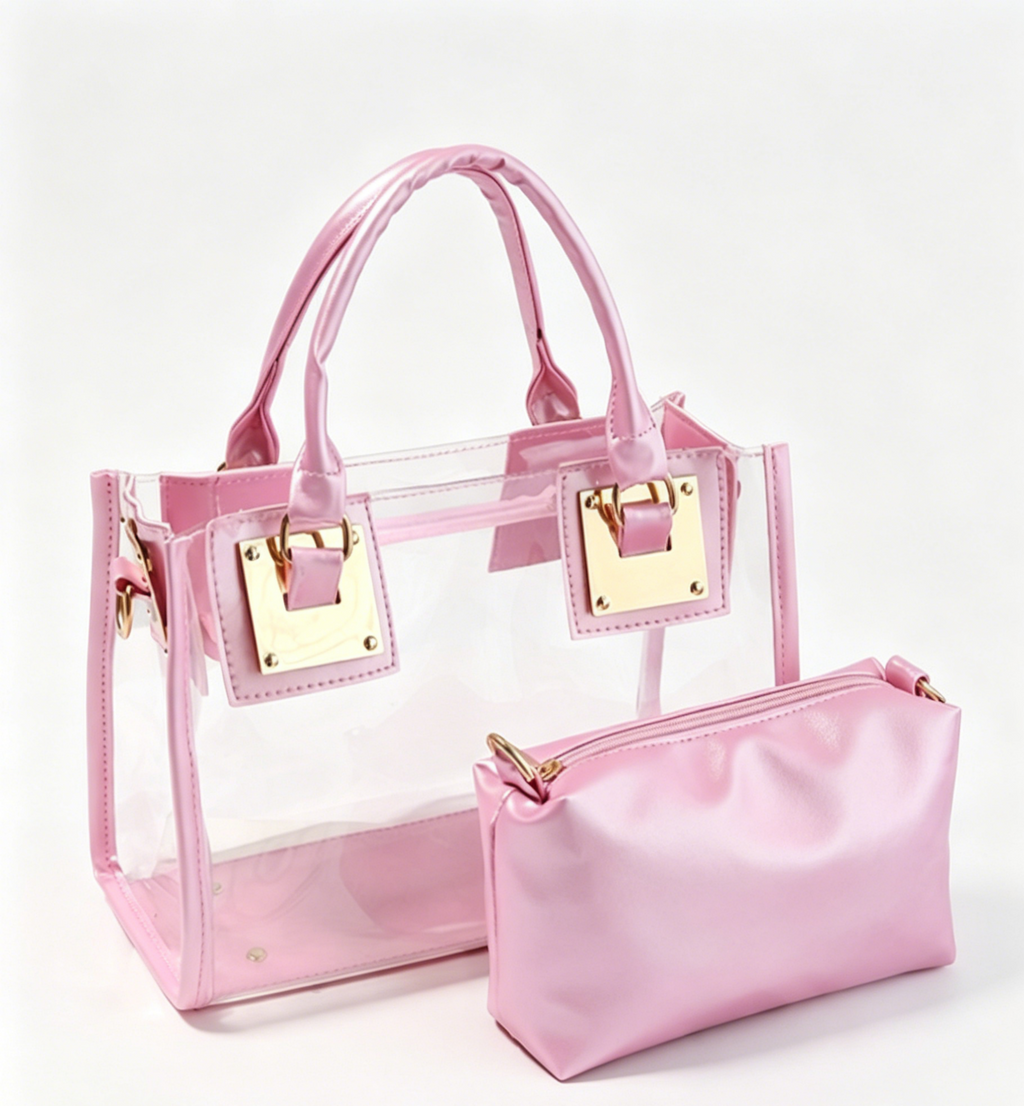 Transparent PVC Handbag With Inner Pouch - Pink - 5