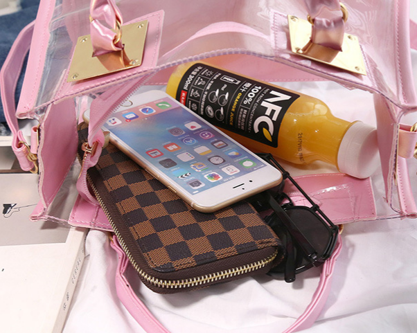 Transparent PVC Handbag With Inner Pouch - Pink - 6