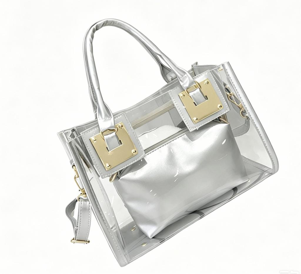 Transparent PVC Handbag With Inner Pouch - Silver