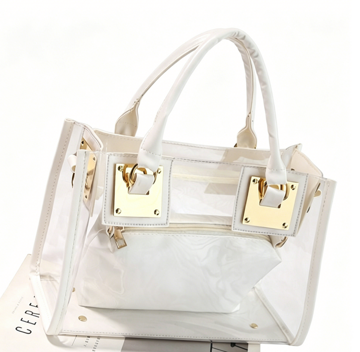 Transparent PVC Handbag With Inner Pouch - White