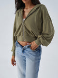 Cropped Zip Up Hooded Cardigan - Green
