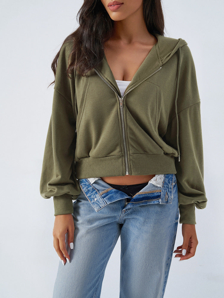 Cropped Zip Up Hooded Cardigan - view 1
