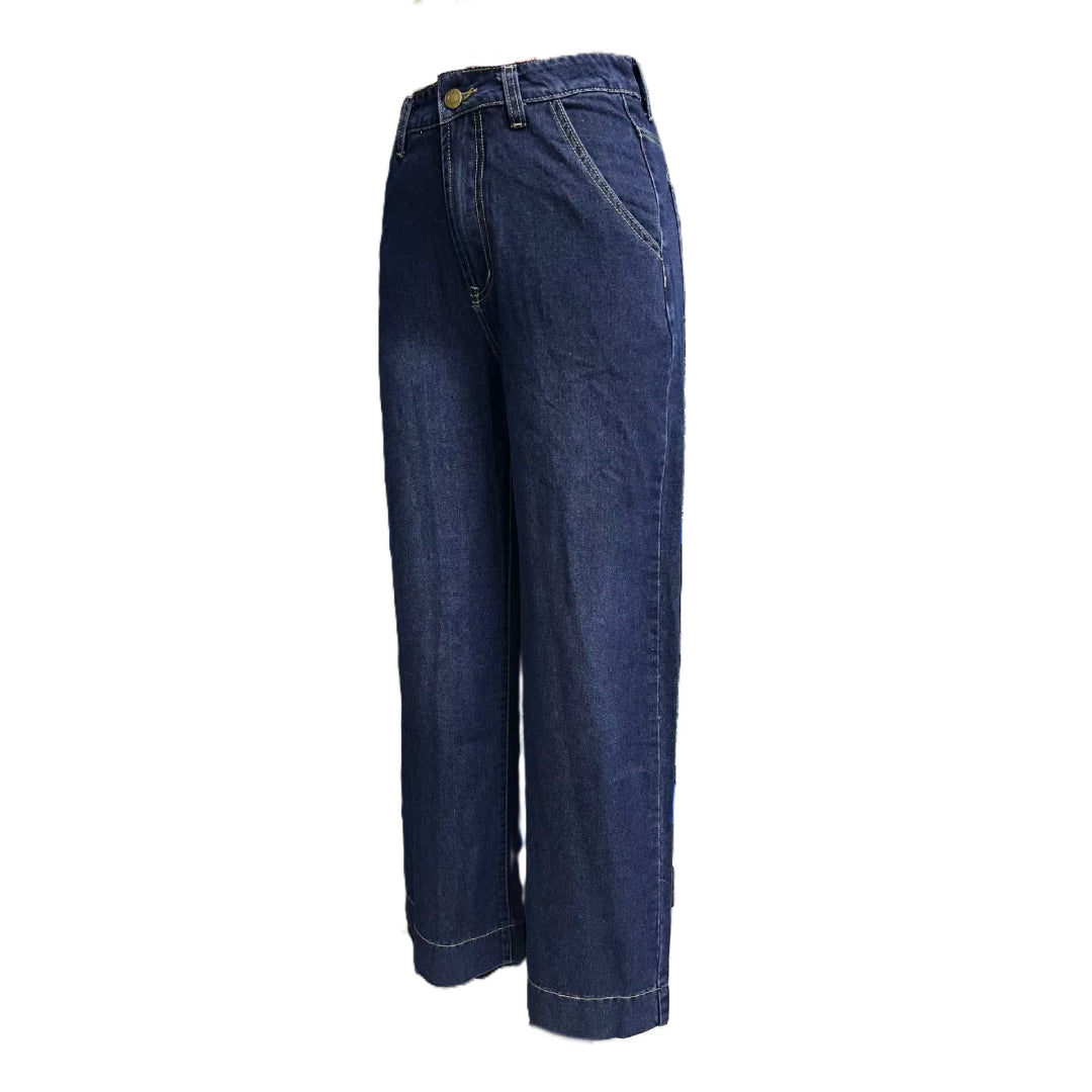 High Rise Cropped Wide Leg Jeans - Blue - 1