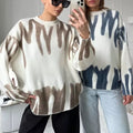 Brushstroke Wave Print Oversized Knit Jumper - Blue