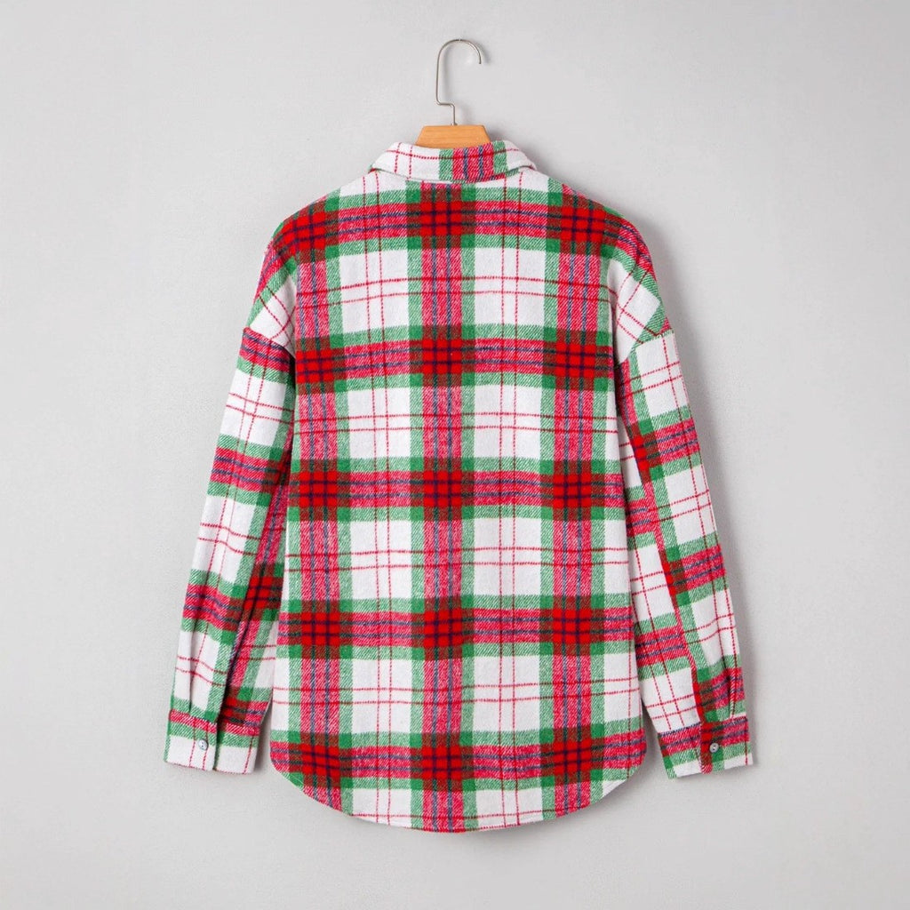 Holiday Plaid Flannel Button Front Shacket - Red - 2
