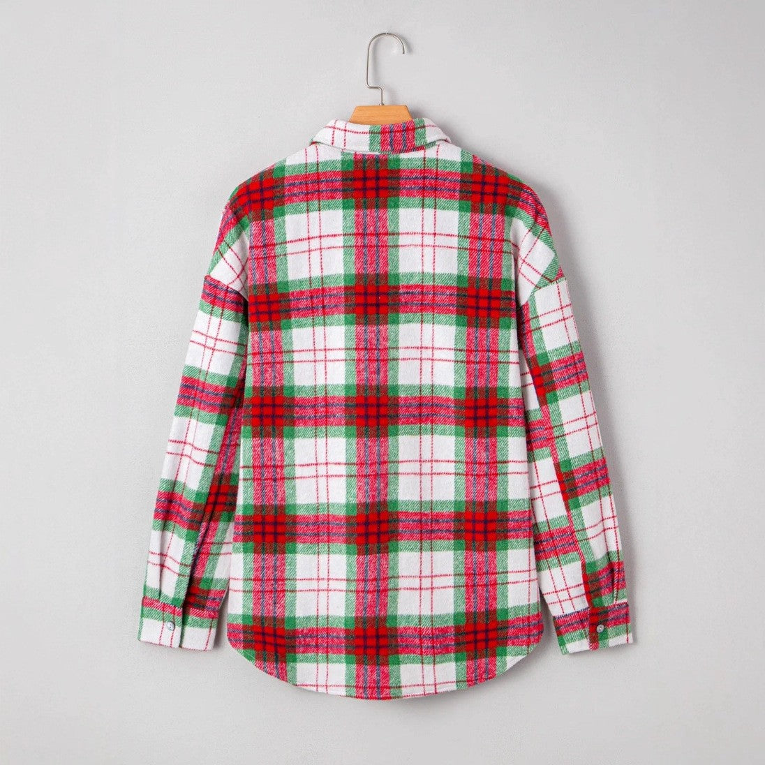 Holiday Plaid Flannel Button Front Shacket - Red - 2