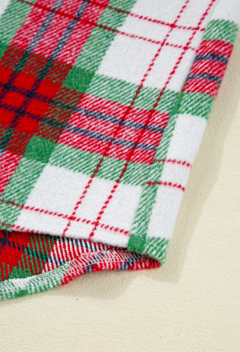 Holiday Plaid Flannel Button Front Shacket - Red - 3