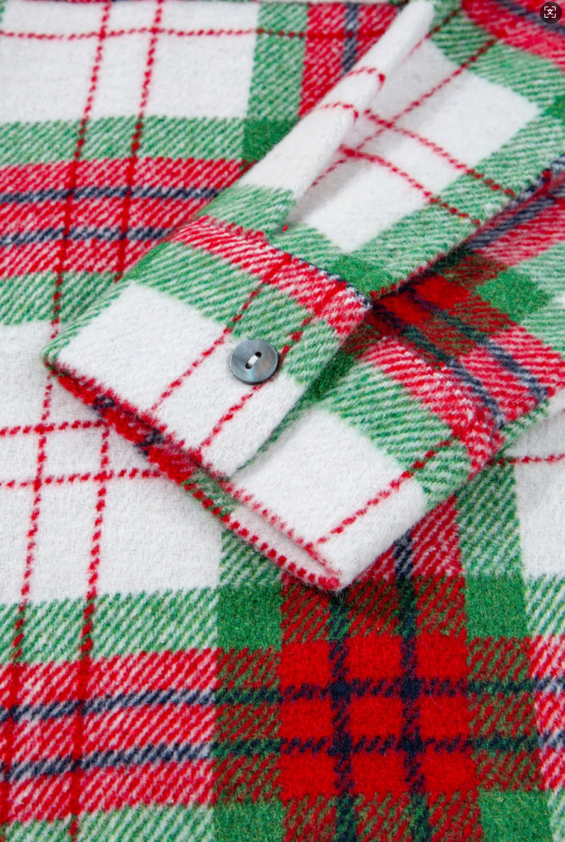 Holiday Plaid Flannel Button Front Shacket - Red - 4