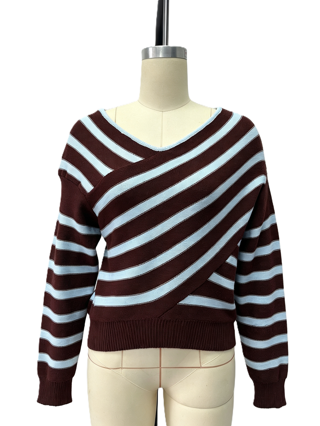 Diagonal Stripe Slouchy Off Shoulder Sweater - Coffee - 1