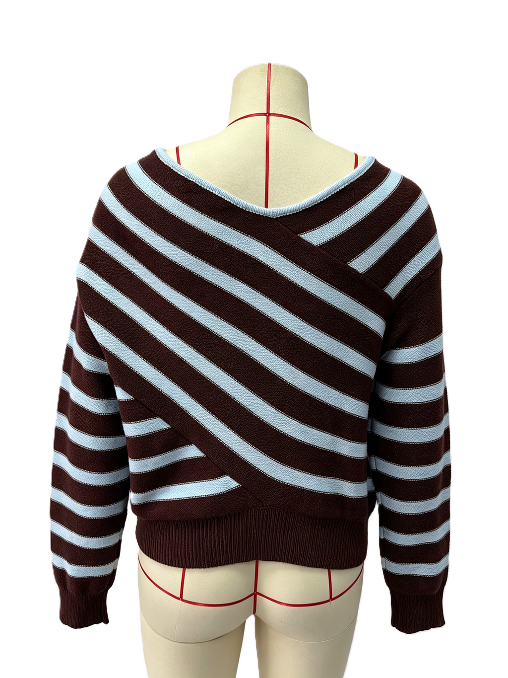 Diagonal Stripe Slouchy Off Shoulder Sweater - Coffee - 2