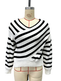 Diagonal Stripe Slouchy Off Shoulder Sweater - White
