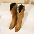 Studded Distressed Pointed Toe Western Boots - Mustard