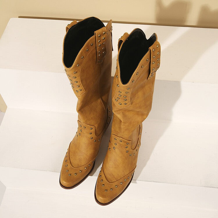 Studded Distressed Pointed Toe Western Boots