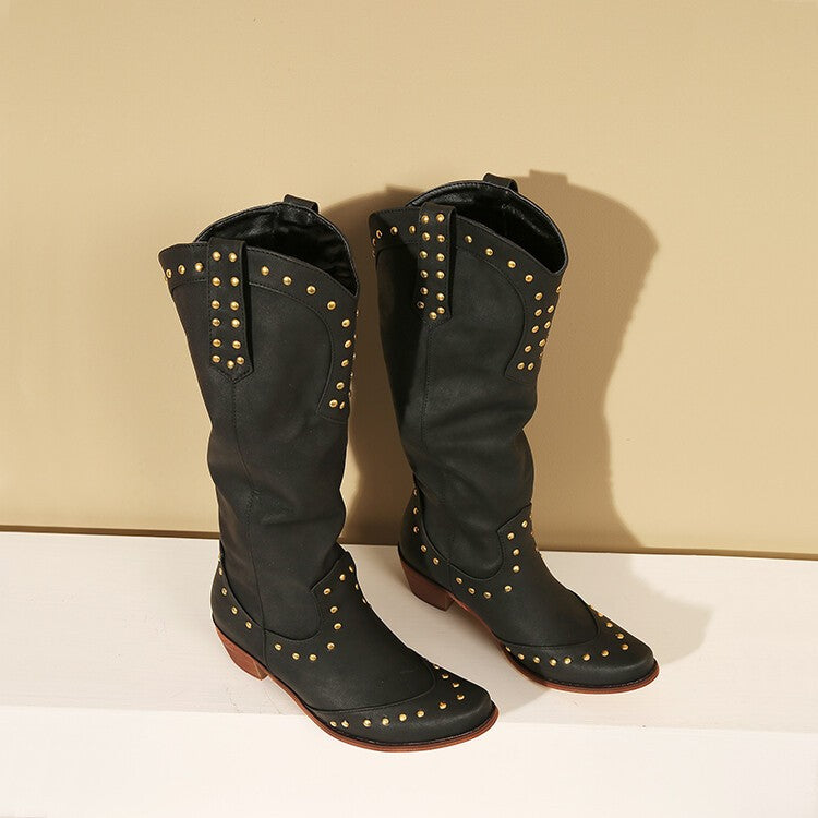 Studded Distressed Pointed Toe Western Boots