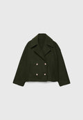 Cropped Double Breasted Wide Lapel Peacoat - ArmyGreen