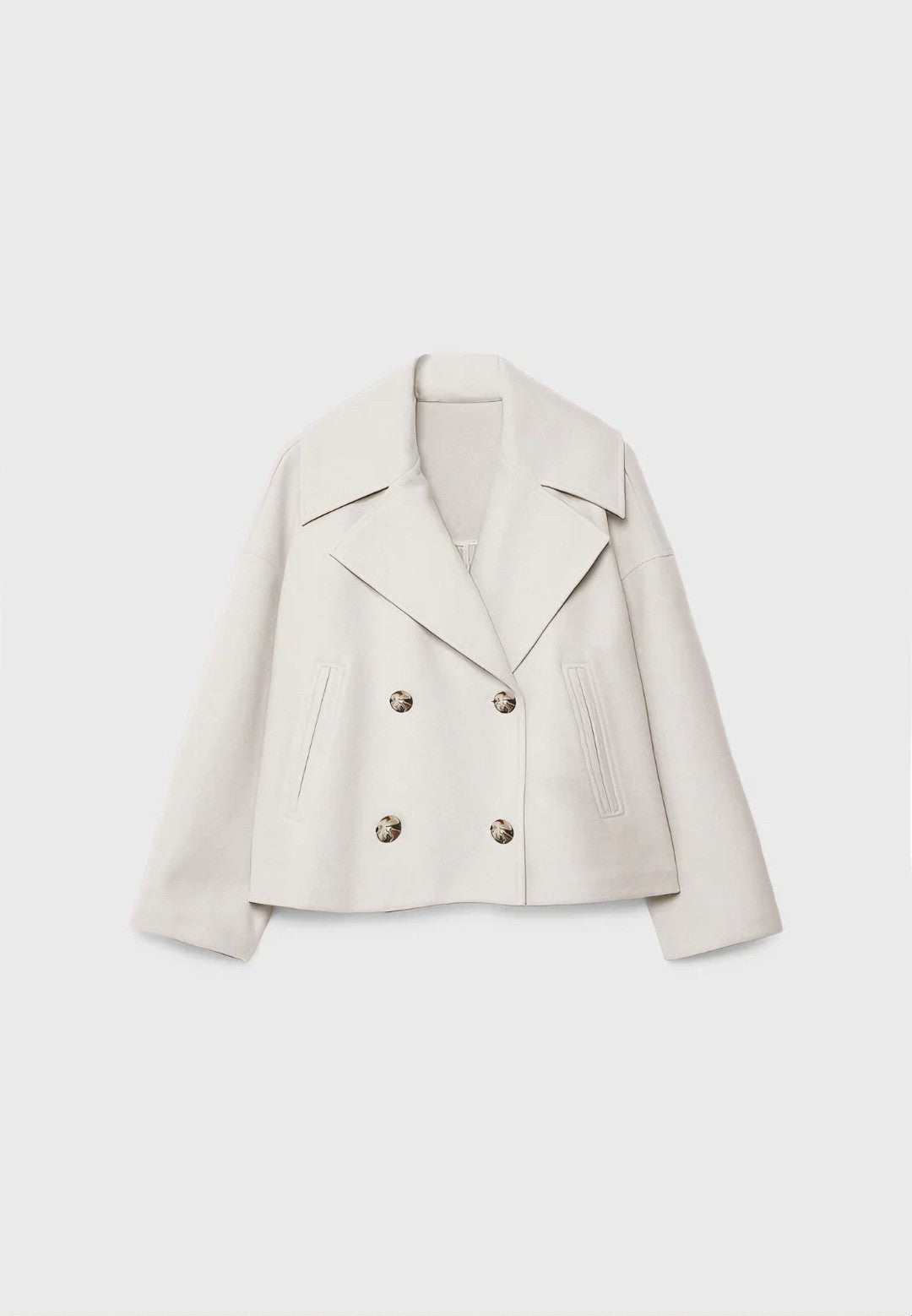 Cropped Double Breasted Wide Lapel Peacoat - White