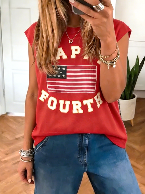 Americana Flag Graphic Knit Vest Top - Red