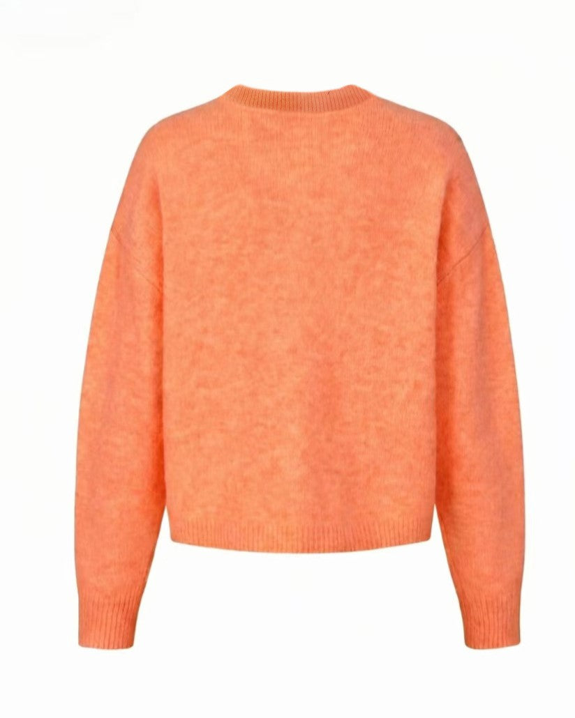 Fuzzy Brushed Knit Button Front Cardigan - Orange - 4