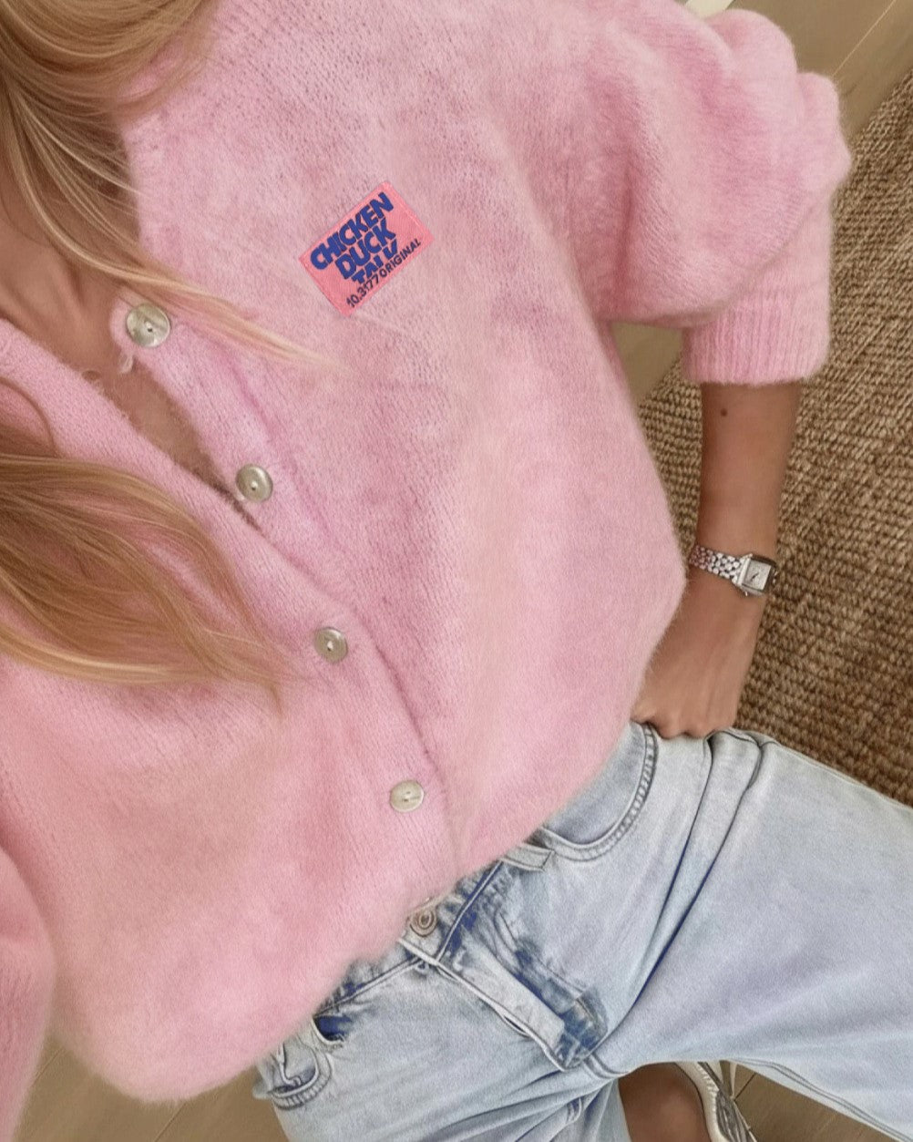 Fuzzy Brushed Knit Button Front Cardigan - Pink