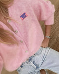 Fuzzy Brushed Knit Button Front Cardigan - Pink
