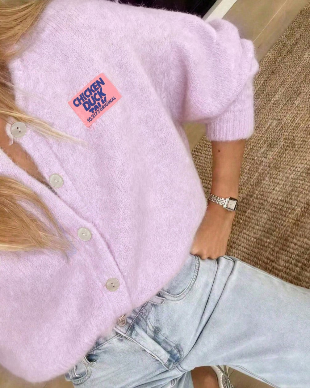 Fuzzy Brushed Knit Button Front Cardigan - Purple