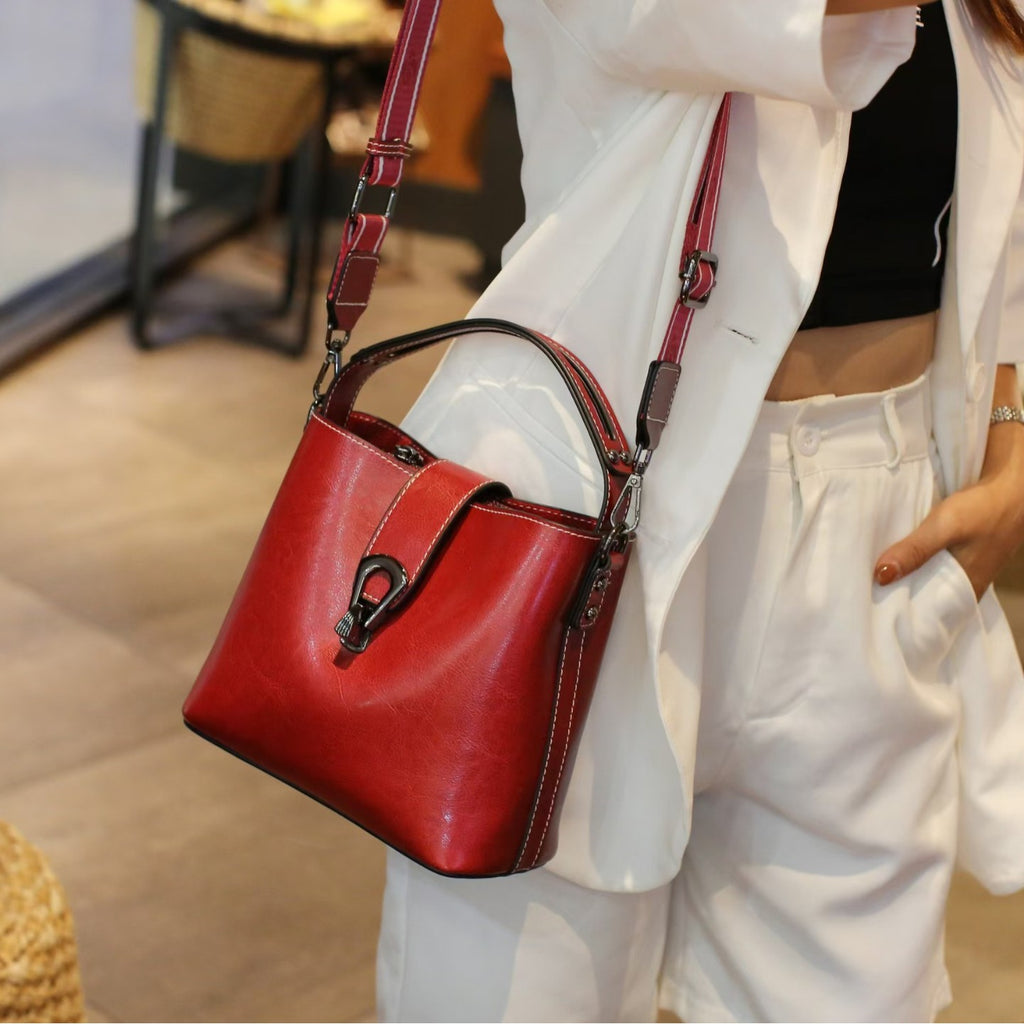 Vintage Oil Wax Leather Bucket Bag