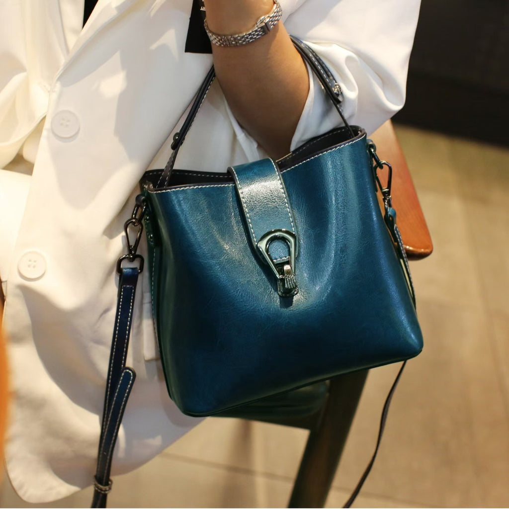 Vintage Oil Wax Leather Bucket Bag