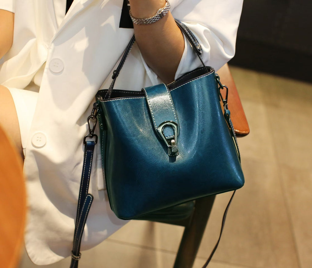 Vintage Oil Wax Leather Bucket Bag