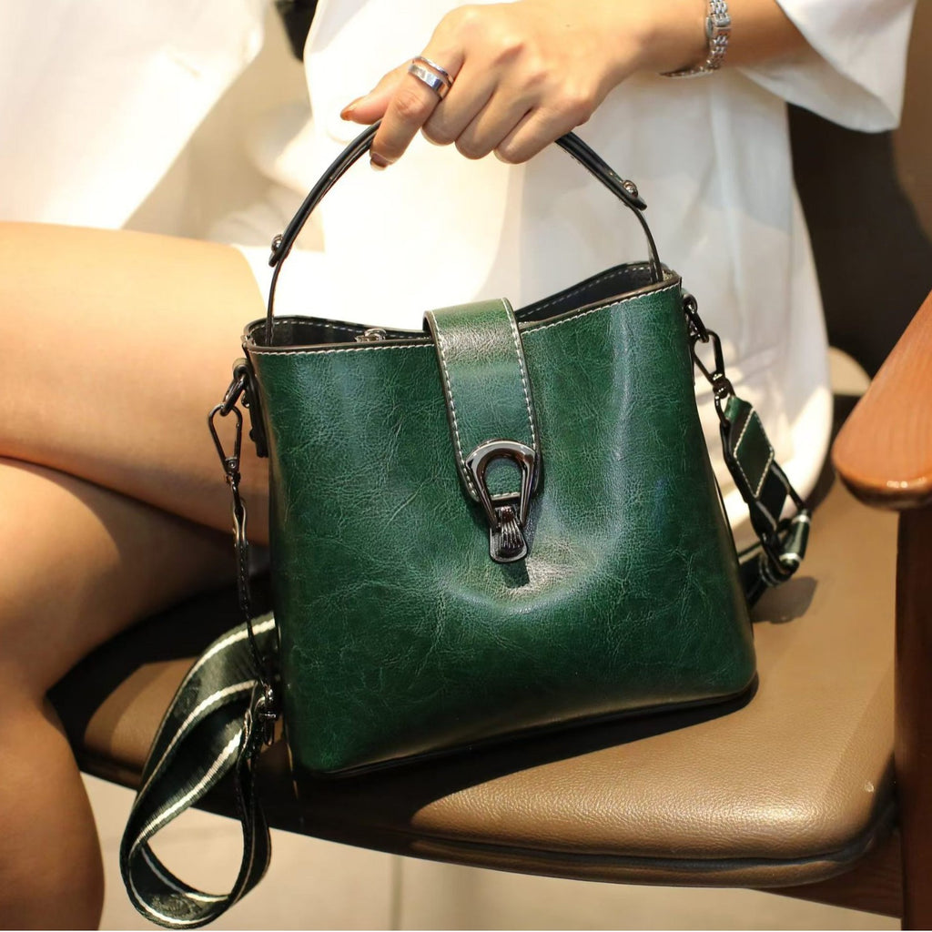Vintage Oil Wax Leather Bucket Bag