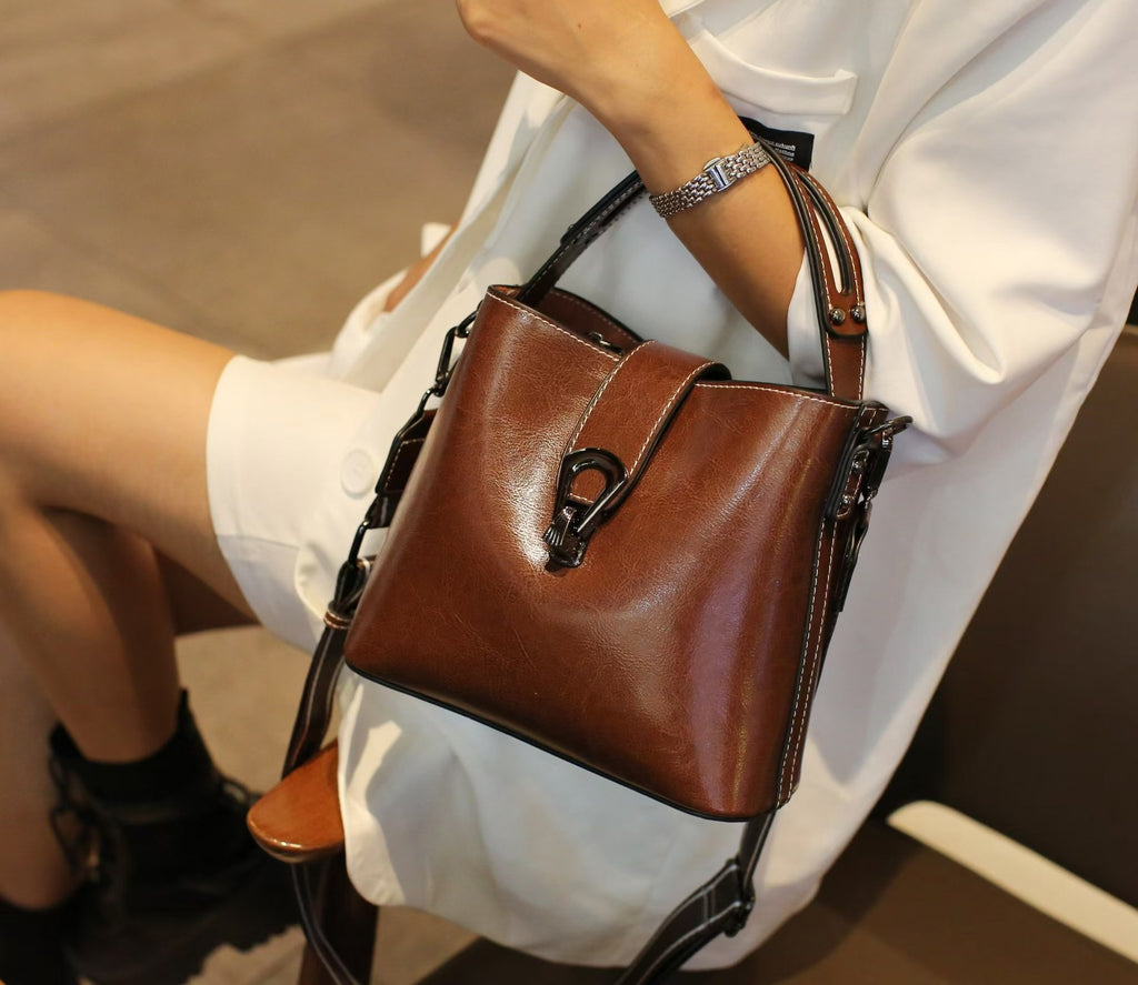 Vintage Oil Wax Leather Bucket Bag