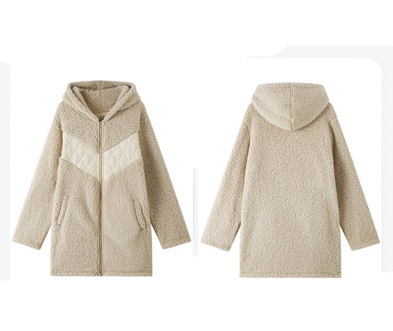 Hooded Teddy Fleece Zip Longline Jacket - Beige - 6