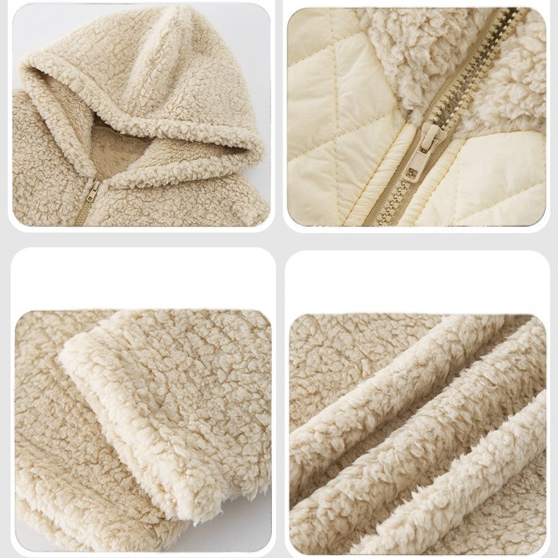 Hooded Teddy Fleece Zip Longline Jacket - Beige - 7