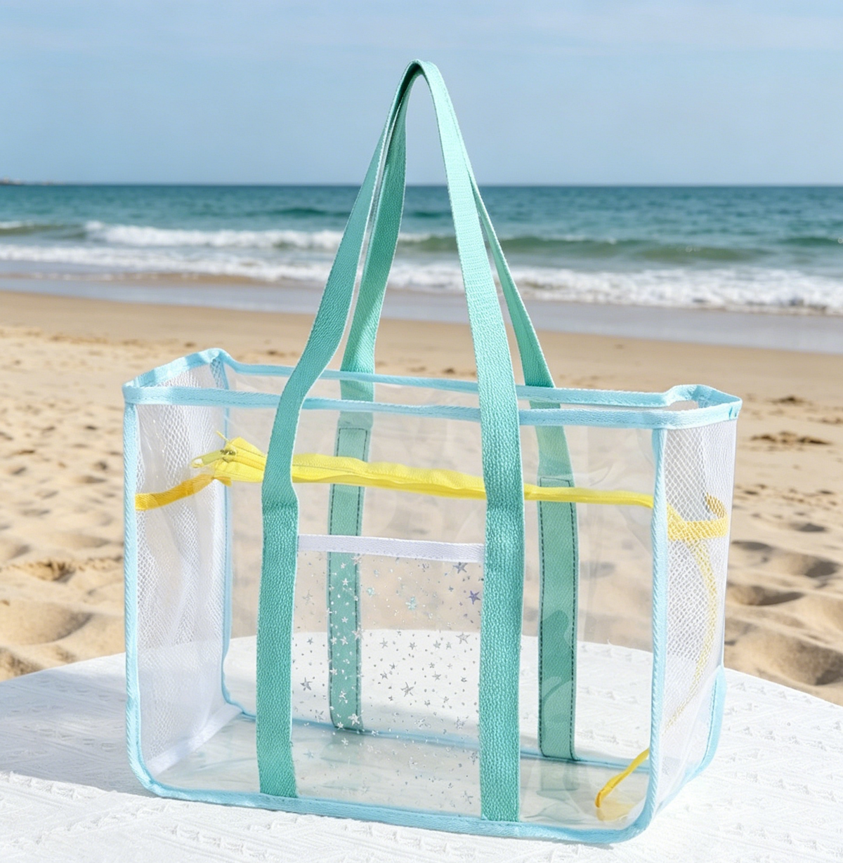 Waterproof See Through Beach Tote Bag - Green