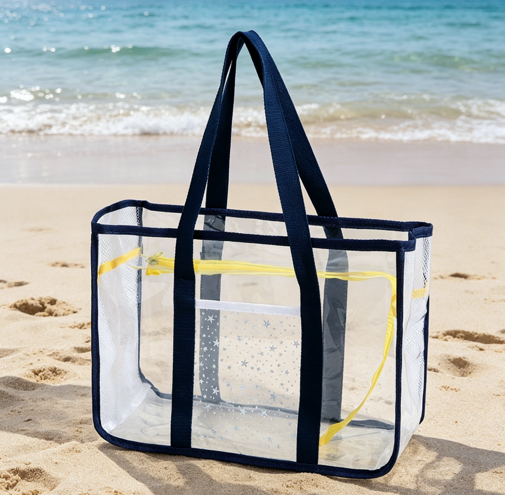 Waterproof See Through Beach Tote Bag - NavyBlue - 1