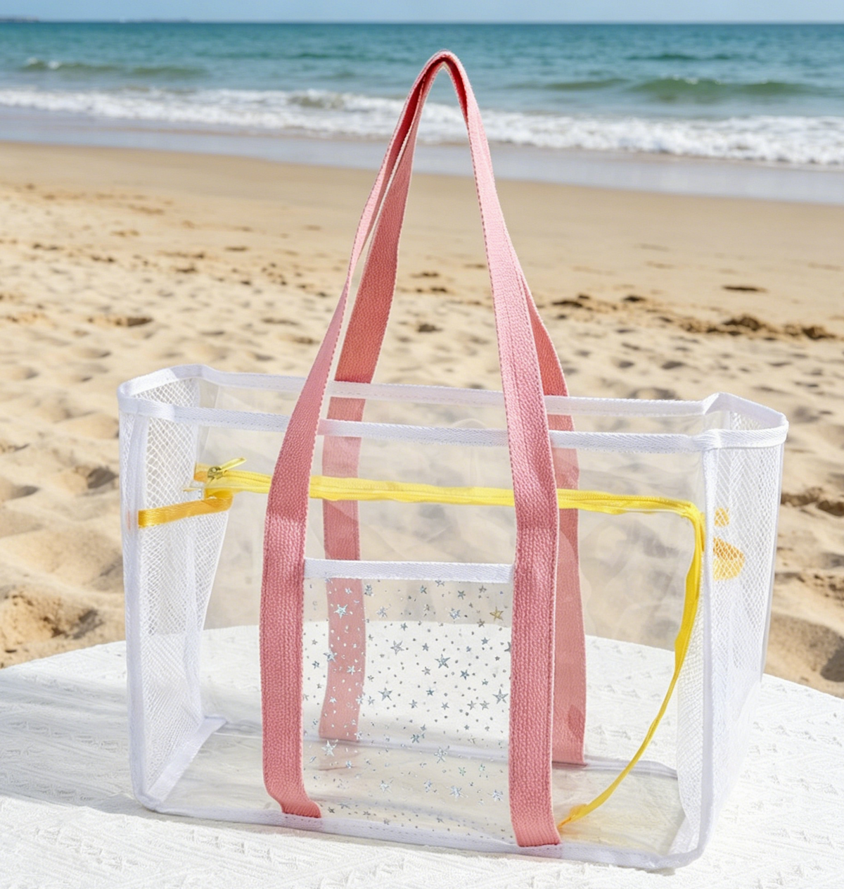 Waterproof See Through Beach Tote Bag - Pink