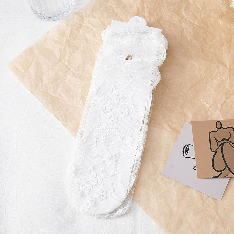 Sheer Floral Lace Ankle Socks - White